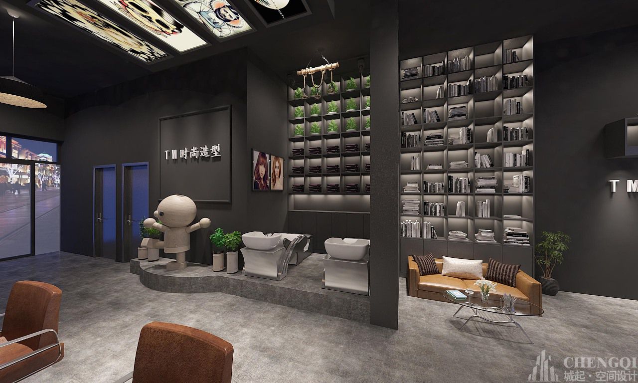 美發(fā)店空間設計效果圖,美發(fā)店裝飾設計布局圖