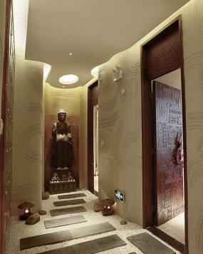 中式spa會(huì)所室內(nèi)裝飾畫(huà)裝修效果圖片案例